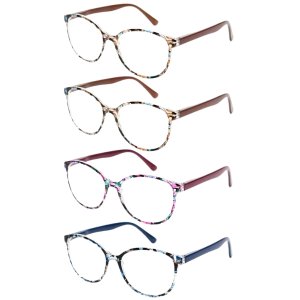 4-Pack Round Reading Glasses with Floral Printed Frames
