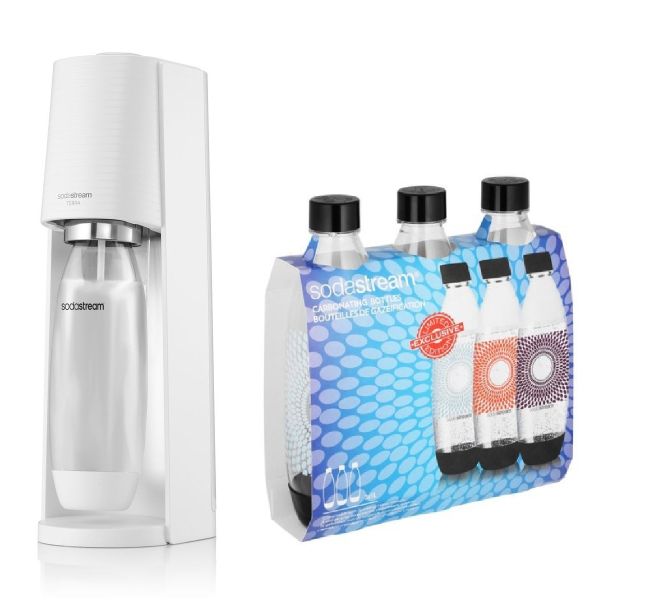 SodaStream Terra White Full Pack + 3 x 1 Litre Fuse Carbonating Bottles
