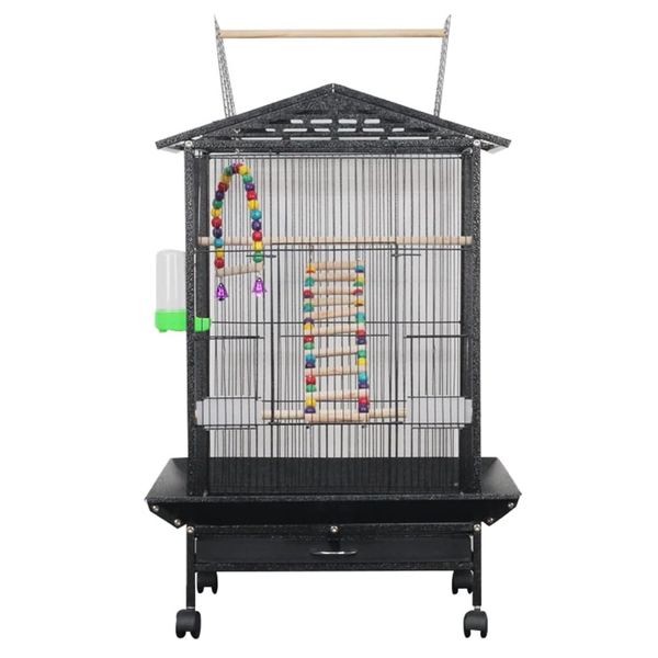 Pet Open Top Rolling Bird House on Wheels with Accessories (75cm)
