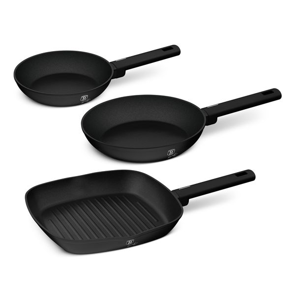 Berlinger Haus Titan Pro 3-Piece Non-Stick Fry &amp; Grill Pan Set -Matte Black