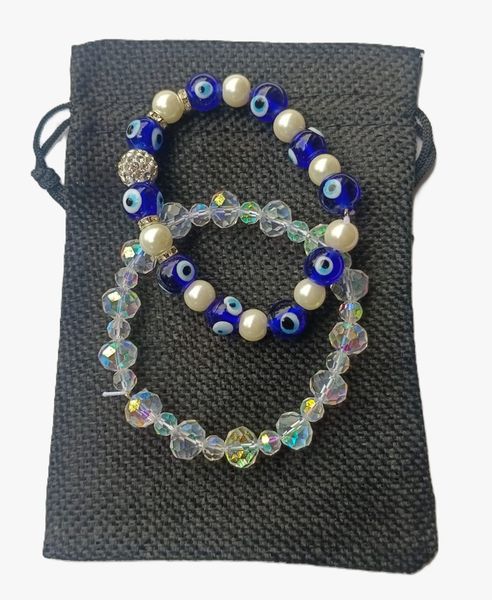Hello Daisy Bracelet: Evil Eye &amp; Pearl Bracelet Set of 2
