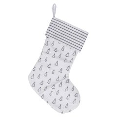 Nordic Noel - Grey Tree and Stripe Printed Christmas Stocking