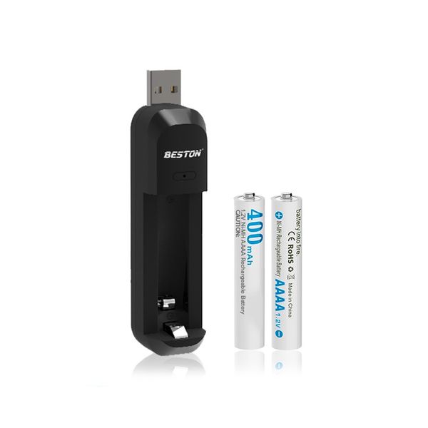 Beston 2 Pieces 400mAh 1.2V AAAA Rechargeable Battery With USB Charger Combo