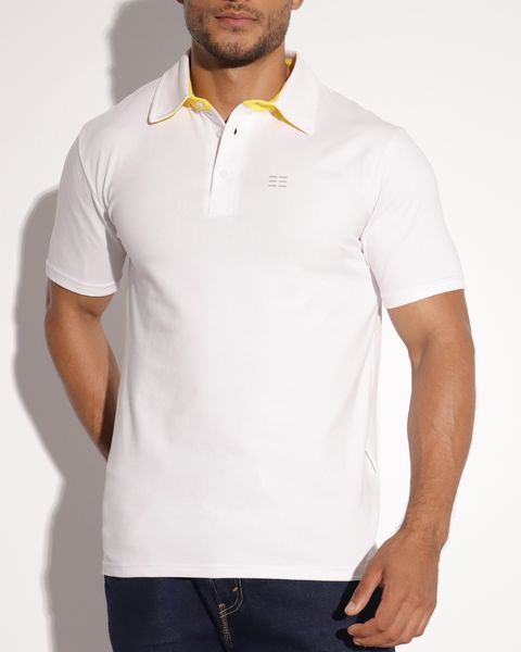 Breeth Breathable Comfortable Cotton Mens Polo Golf Shirt - White &amp; Yellow