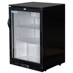 Back bar cooler with single hinged door