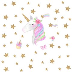 Unicorn Head and Golden Stars Art Sticker for Wall Decoration