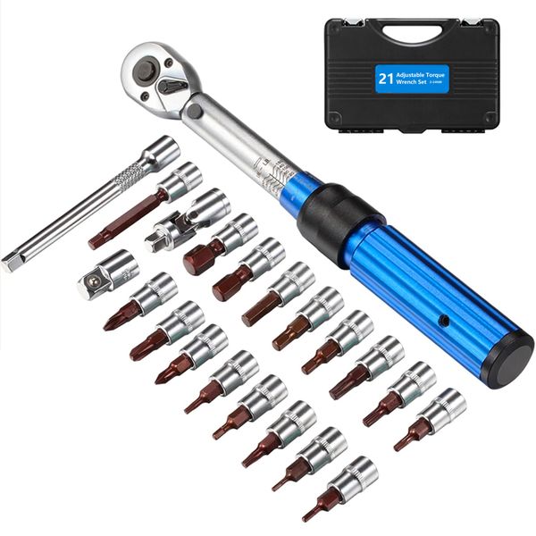 21 Pieces 2-24Nm Torque Wrench Set 1/4" Drive - Bike Torque Tool Kit