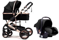 3 in 1 Baby Stroller Belecoo Tyrant Luxury Stroller - Black