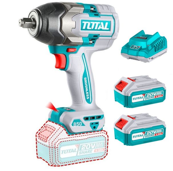 Total Tools 20V Lithium-ion Cordless Impact Wrench with x2 Battery&amp;Charger