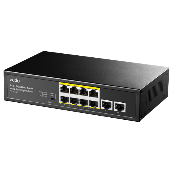 Cudy: 8-Port Gigabit PoE+ Switch with 2 Gigabit Uplink Ports 120W, GS1010P