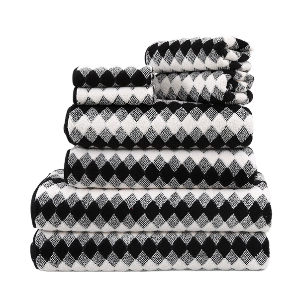 Bath Towel Set, 8 Piece, Microfiber, Black and White, Oversized