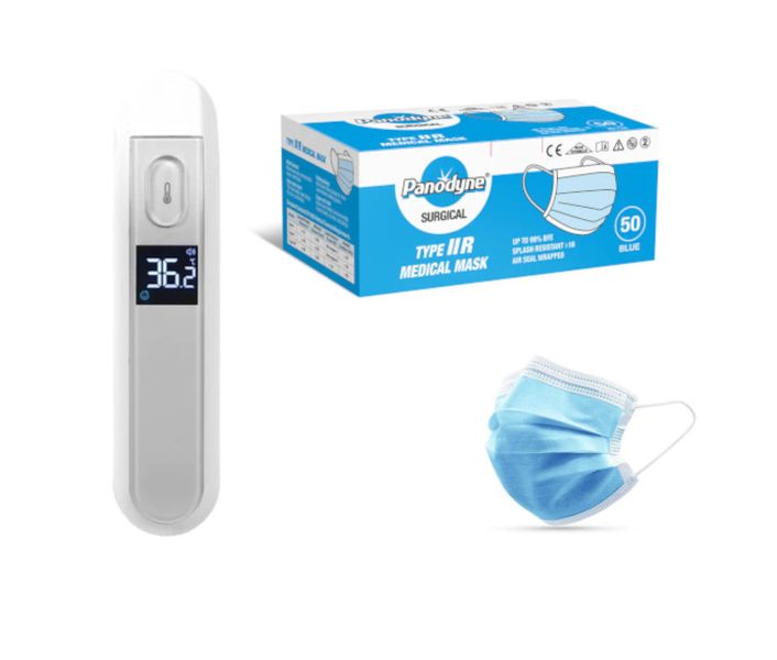 Andon Digital Infrared Thermometer - 50 x Type IIR Medical Grade Masks Blue