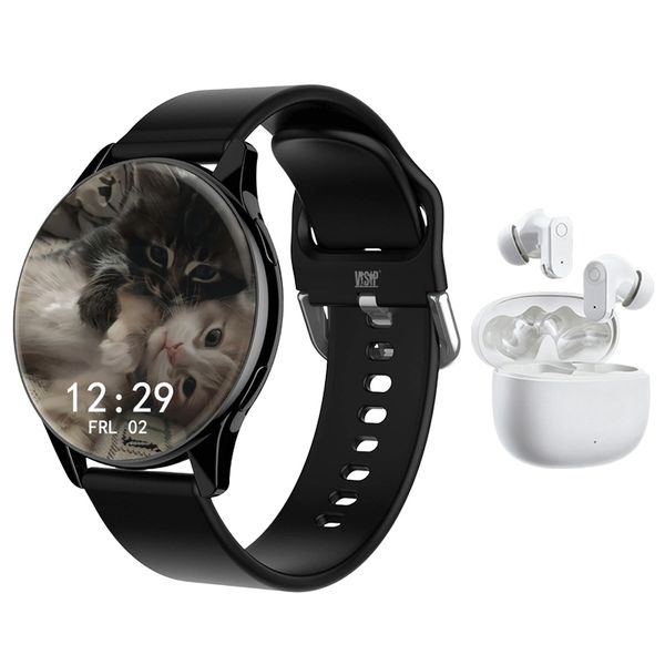 Wireless Smart Watch &amp; Bluetooth Earbuds Set - Black Health Combo