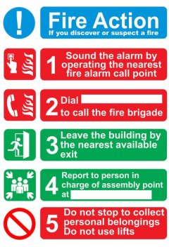 Fire Action If you discover or suspect a fire 60x80cm Sign.