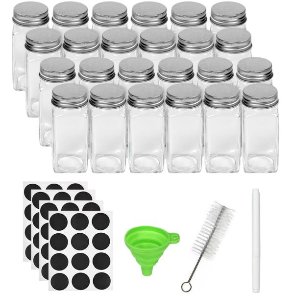 24 Pack 120ML Glass Spice Jars Bottles, Square Seasoning Containers Set