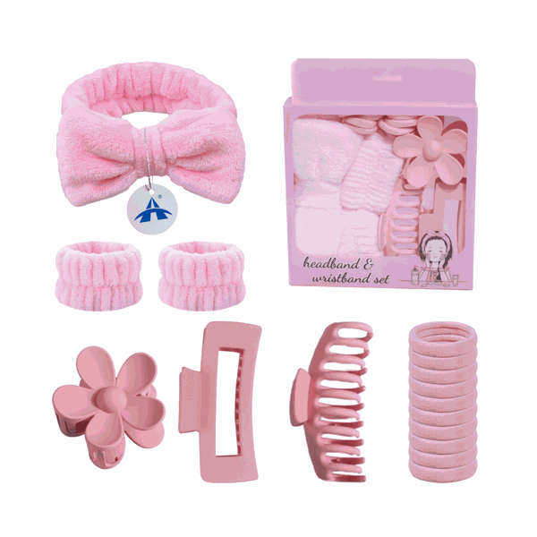 ALANES 16 Pack Facial Spa Headbands and Hair Clip Set for Makeup-Pink
