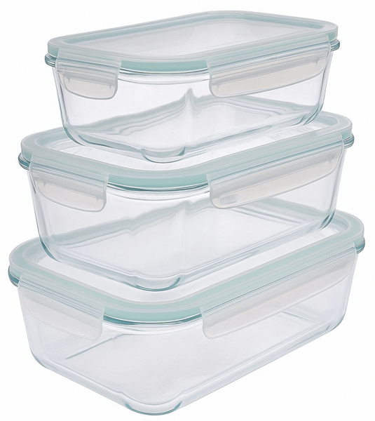 Glass Food Storage Containers with Lids - 3 Piece Set