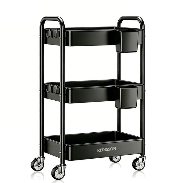 Redisson 3 Tier Rolling Cart - Heavy Duty Utility Cart with Lockable Wheels