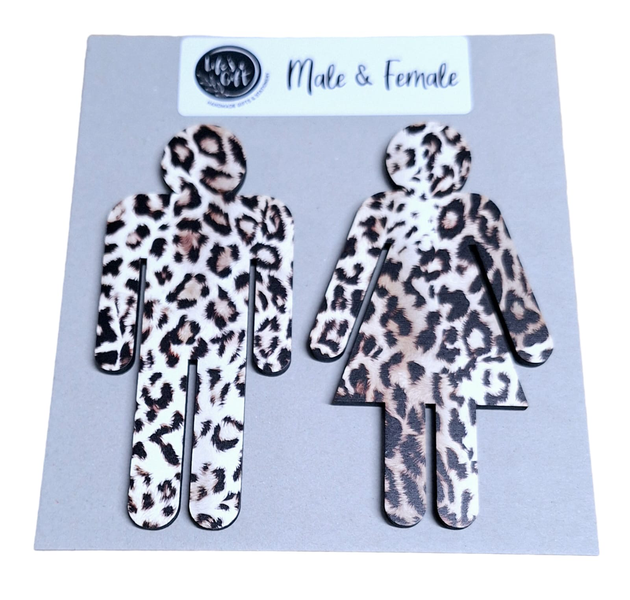 Male &amp; Female Bathroom Wall Art - White with Brown &amp; Black Spots