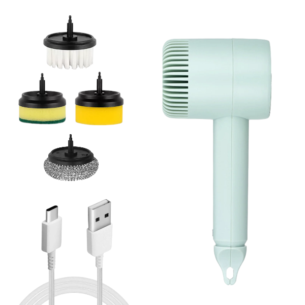 teckwe - Electric Spin Scrubber With 4 Replaceable Cleaning Heads - Green