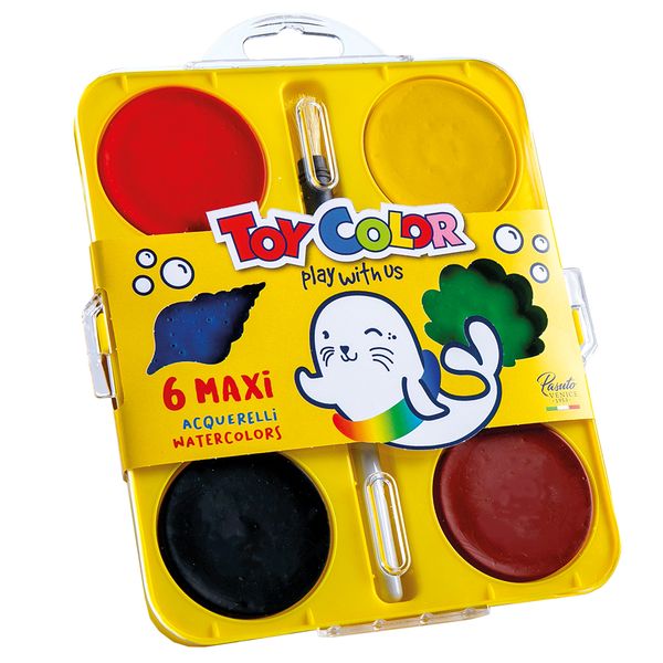 Toy Color - Watercolours Maxi - 6 Giant Colour Tablets with Brush - 55mm
