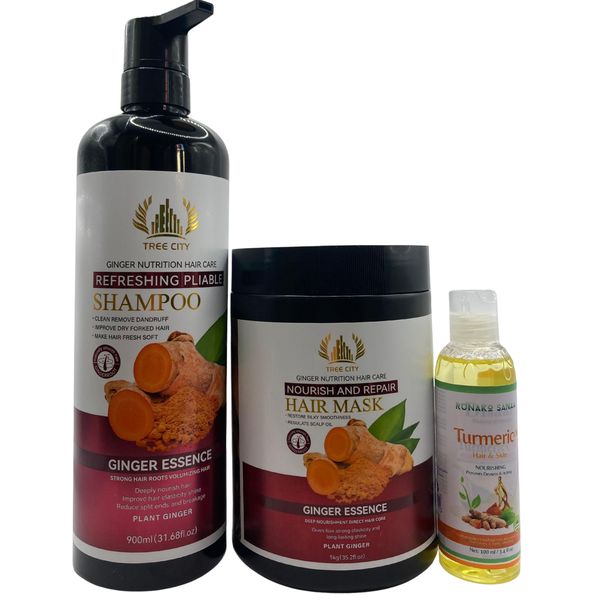 Tree City Ginger Shampoo, Hair Mask And Runako Sanaa Turmeric Oil Combo