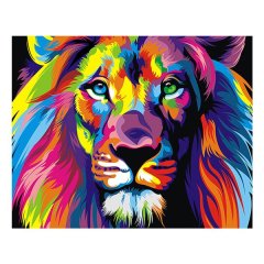 Diamond Painting DIY Kit, Round diamonds, 50x40cm- Rainbow Lion