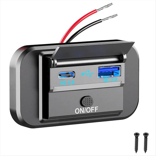 12-24V Qc3.0 Pd3.0 Ports Quick Charger with Switch for Car Truck Atv