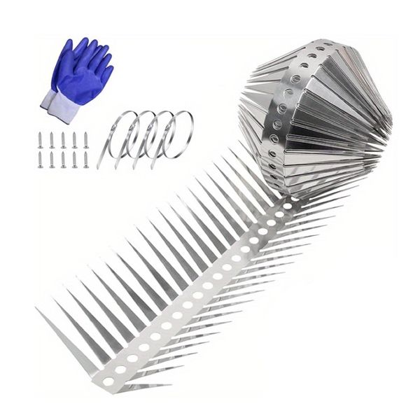 Garden 4Pcs Stainless Steel Anti-Climb Protection Belt Spike Fence -50cm