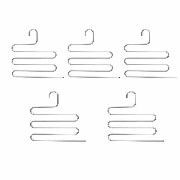 5 Pack - Aluminum S-shaped Multifunctional Trouser Hanger - Silver