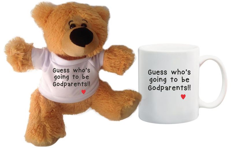 Qtees Africa Guess Who's Going to be Godparents Teddy Bear &amp; Mug Combo