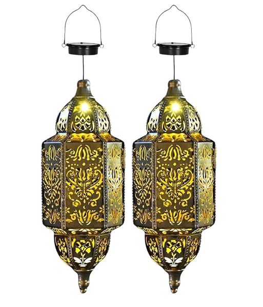 2PCS Moroccan Solar Lights Outdoor, Waterproof Hanging Lantern for Yard