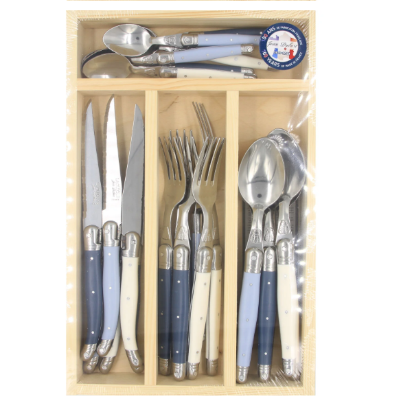 Laguiole - Dubost 24-Piece Cutlery Atelier Blue in Wood Tray