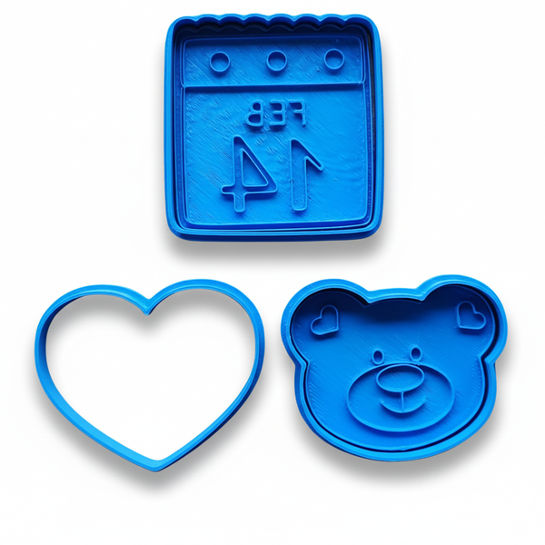 3-Piece Valentine's Cookie Cutter &amp; Stamp Set - 8cm - 3D Printed