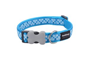 Red Dingo Design Collar - Gingham Turquoise - Blue XS