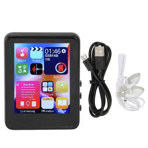 2.4in MP3 Player HD Full Touch Screen Noise Reduction Bluetooth5.0 Black