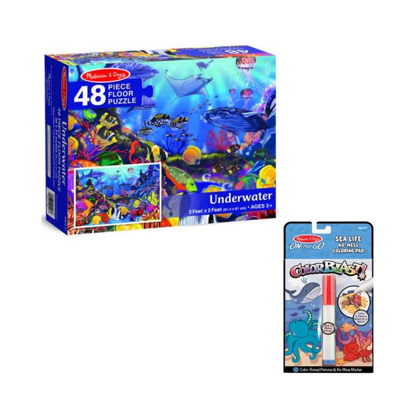 Melissa &amp; Doug Underwater Activity Bundle: Floor Puzzle &amp; Color Blast Book