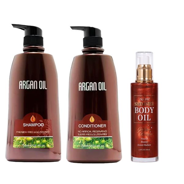 Argan Oil Shampoo &amp; Conditioner 750ml &amp; Nuspa Shimmer Body Oil 100ml