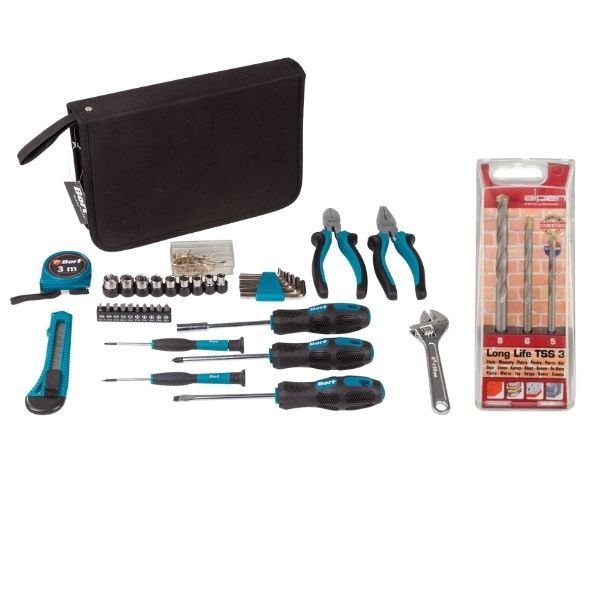 Bort - DIY Hand Tool Set (39 Piece) &amp; Alpen Masonry Drill Bits (3 Piece)