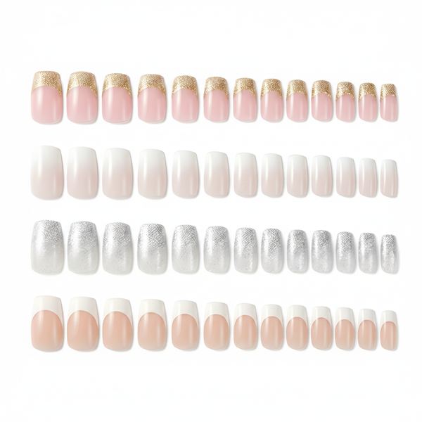 4-Pack (24 Piece) French Tip Press On Nails Set - Glitter Ombre