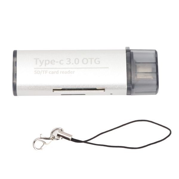Card Reader Type C Multifunctional Storage Card Adapter with KeychainSilver
