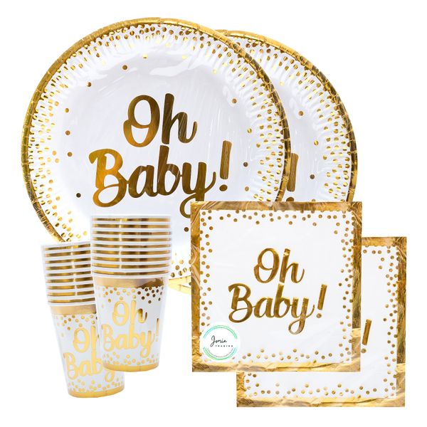 Baby Shower Gold and White 3 Piece Party Box - 20 Invites