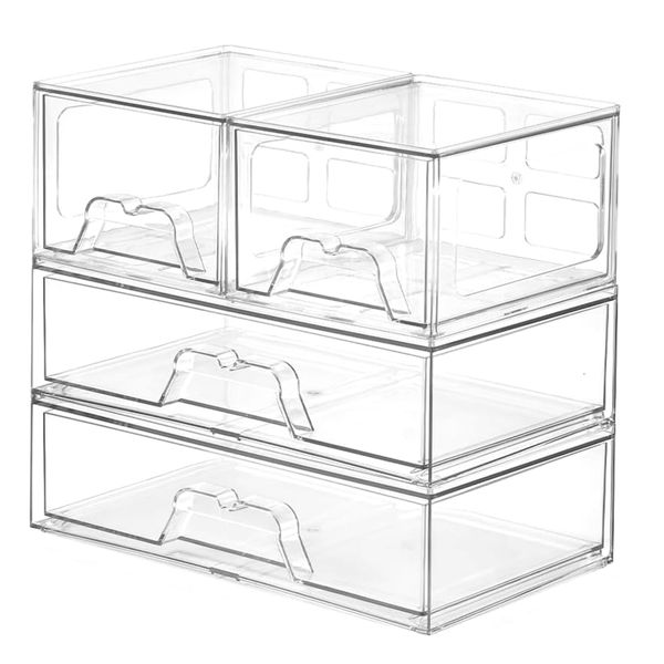 Clear Stackable Storage Drawer Bins Stackable Multipurpose Organizer-8 Pack