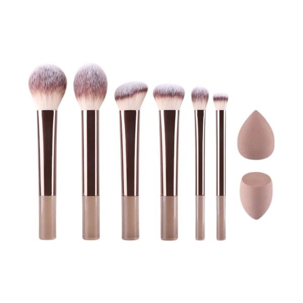 8-Piece Makeup Brush Set With Caramel Beauty Sponges - Coffee Brown
