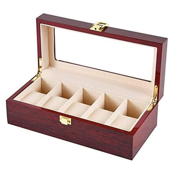 5 Slot Portable Wooden Display Watch Box Storage Holder