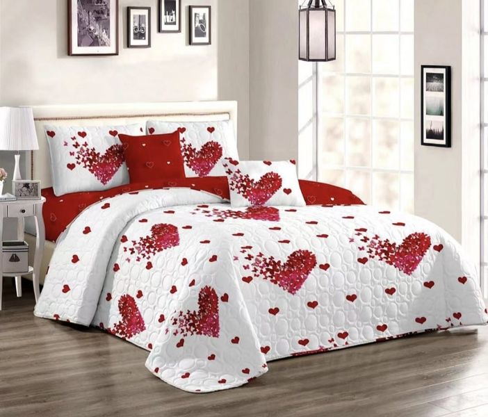 Blue and Red Heart Shape Bedspread