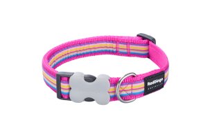 Red Dingo Design Collar - Horizontal Stripes Hot Pink