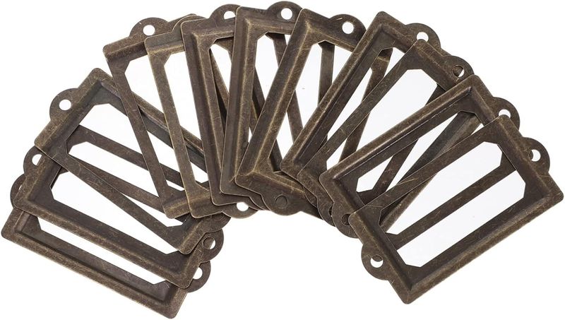 Antique Metal Label Holders Vintage Drawer Tag Frames for Office Library H