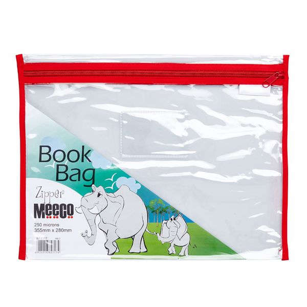 Meeco Book Bag with Zip Closure - Red Piping