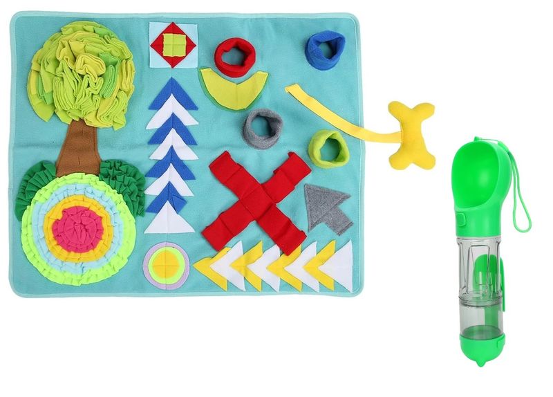 Interactive Pet Snuffle Mat with Multifunction Travel Bottle